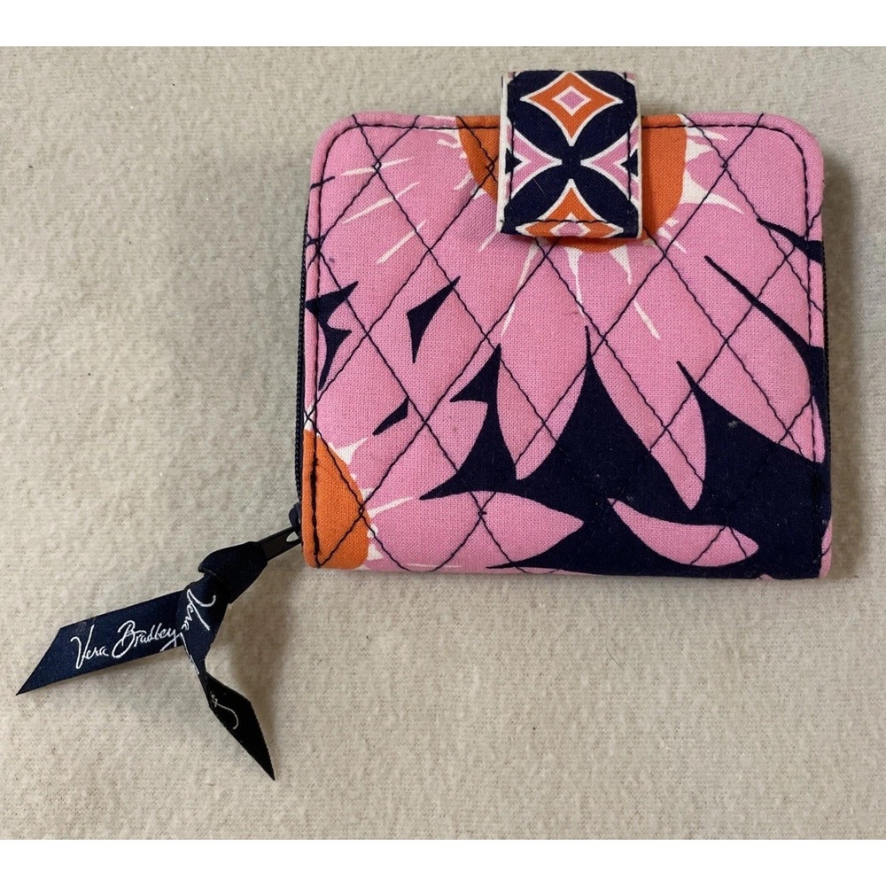 Vera Bradley Loves Me Mini Zip Around Snap Wallet Retired Pink & Navy Floral